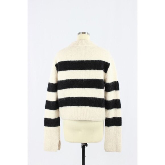 H&M White Black Striped Mohair Wool Blend Knit Crew Neck Sweater, Size M - Picture 4 of 13